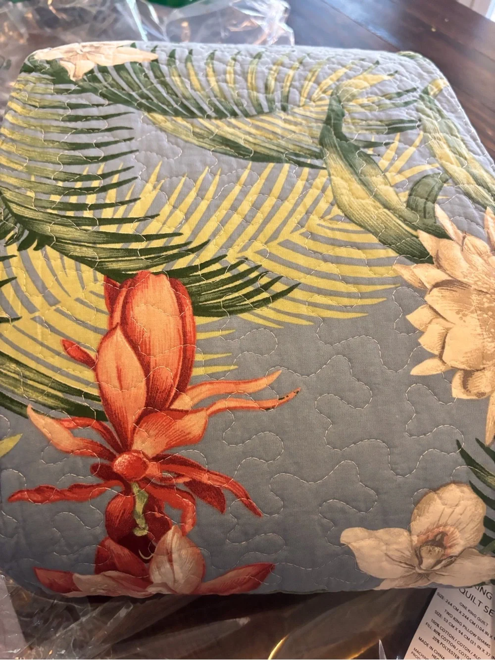 Tropical Floral King Quilt Set Botanical Palm Coastal Bedding NWT
